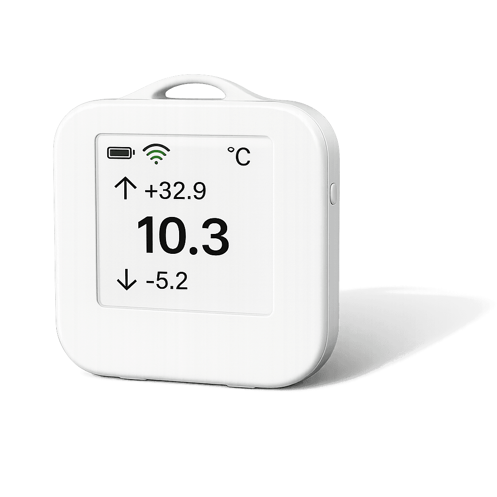 Ultralight temperature sensor showing temperature on the reflective display